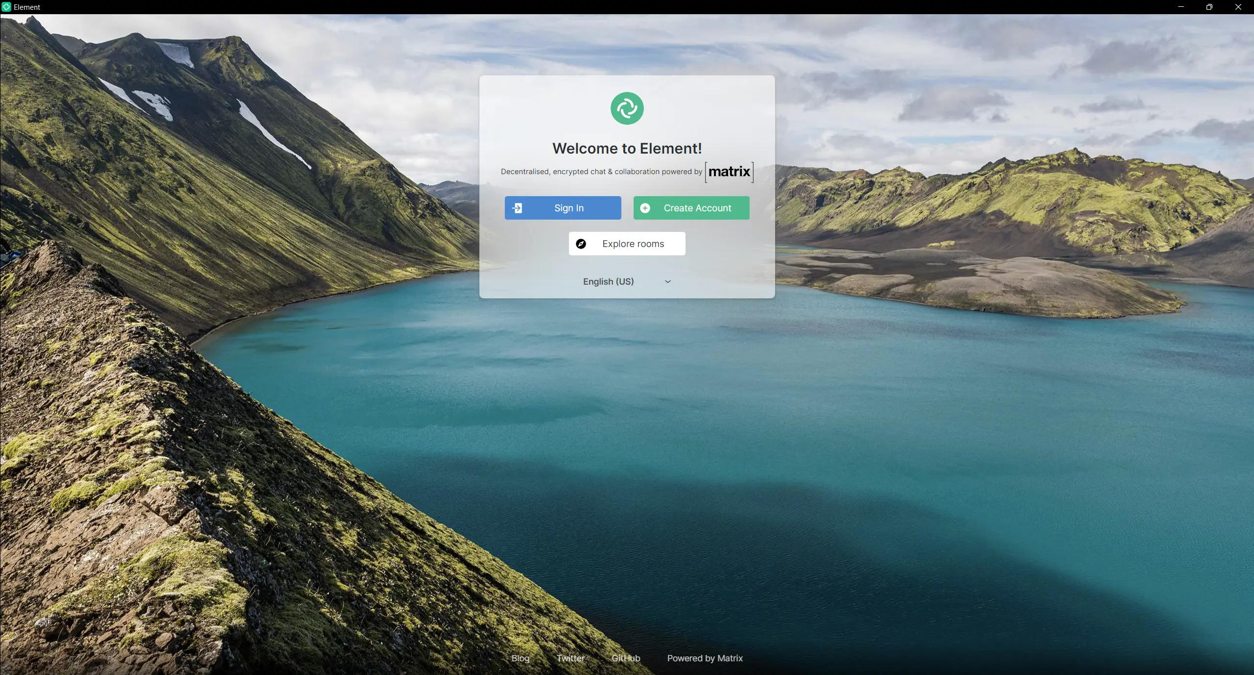 Selected login button in the element matrix client