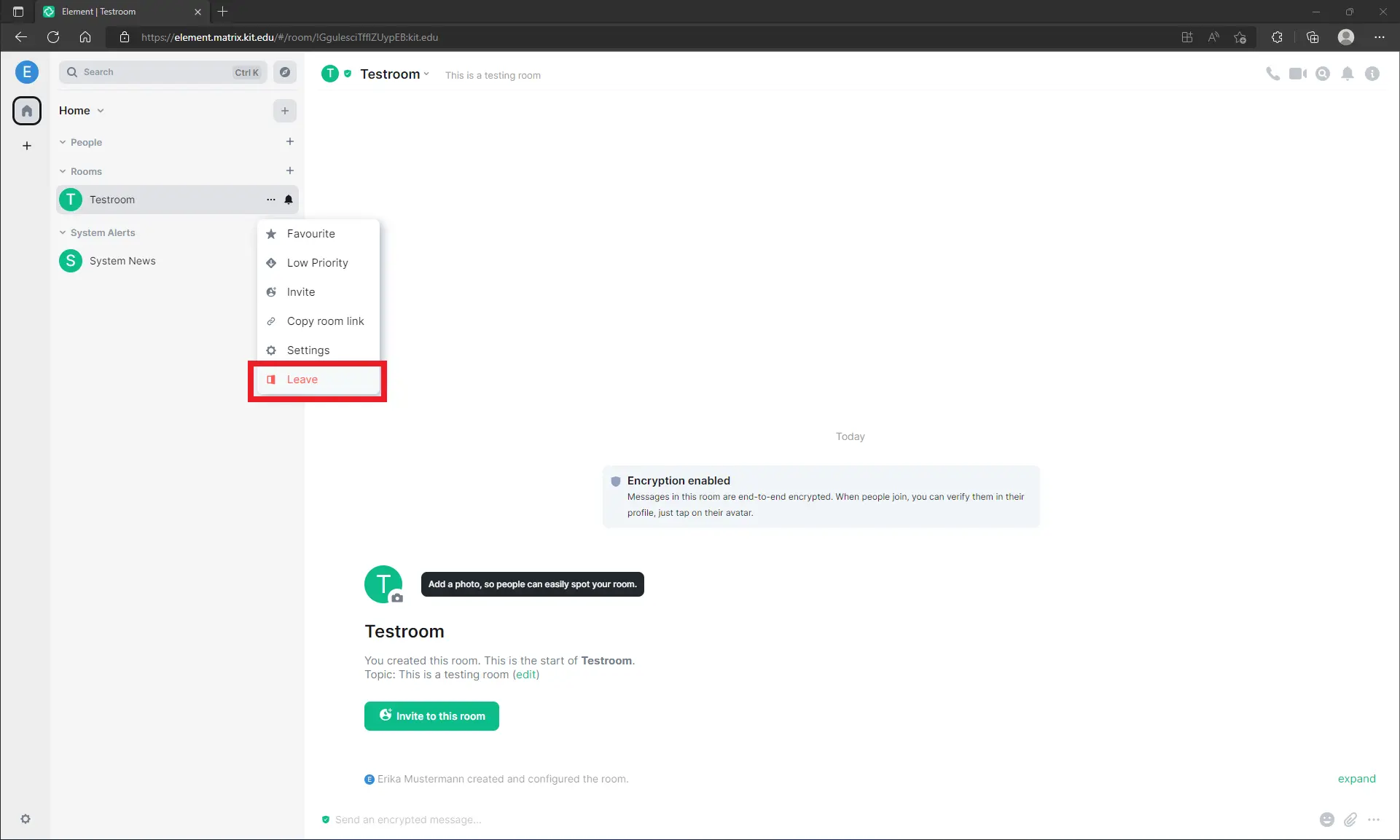 Room settings with the selection Leave