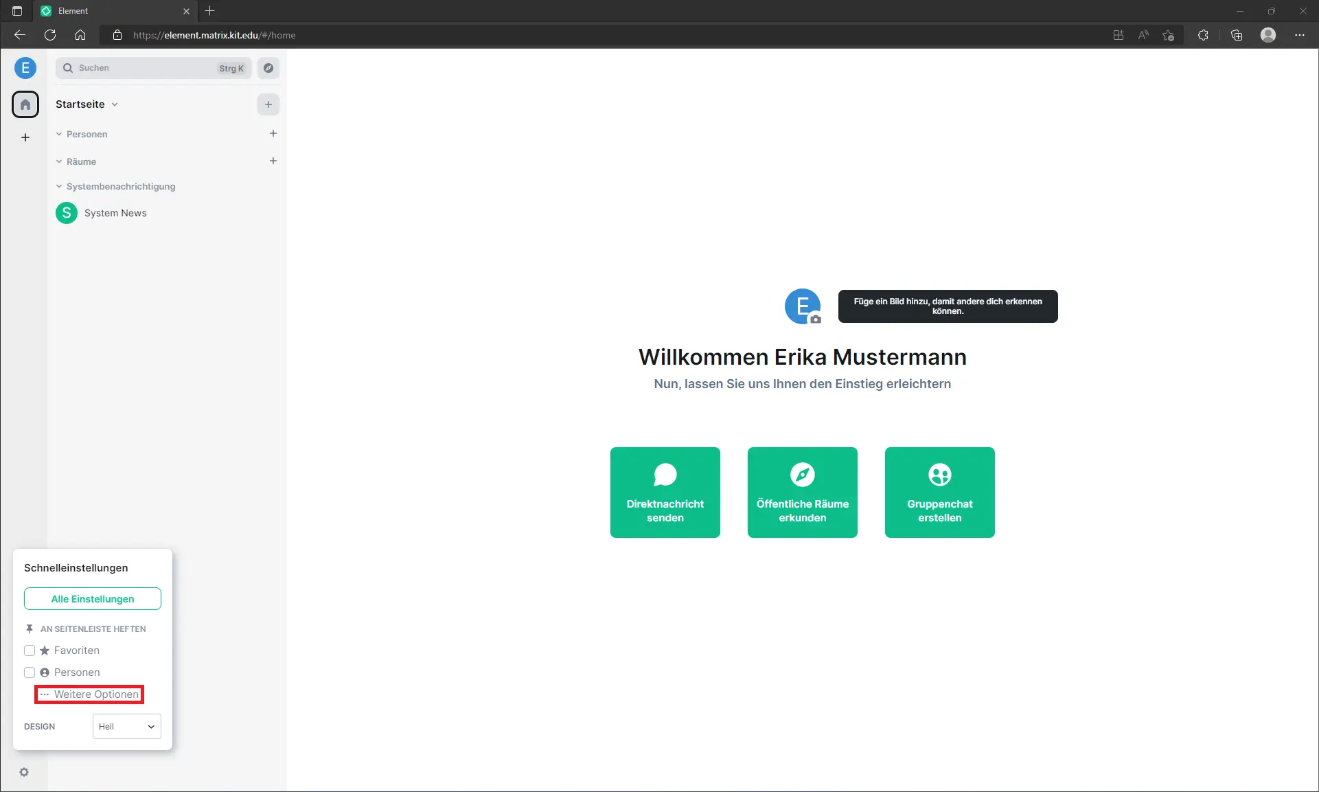 Explanatory screenshot for the previous description with marker on the gear icon for the quick settings and therein again on “More options”.