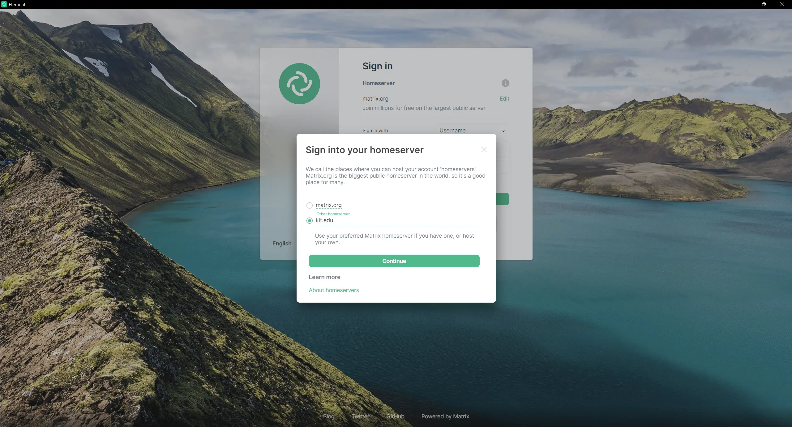 Input field to change the home server with the input kit.edu