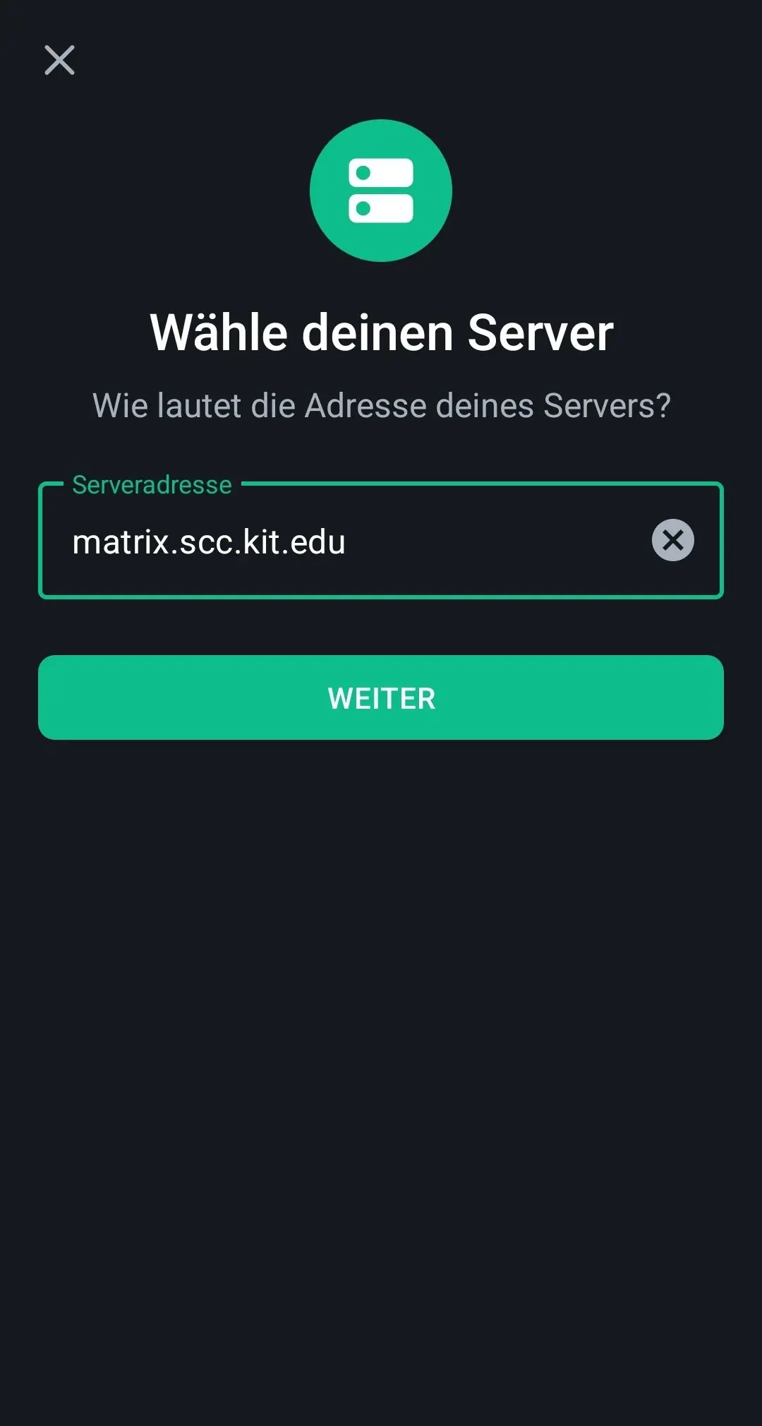 Text field for entering the server address