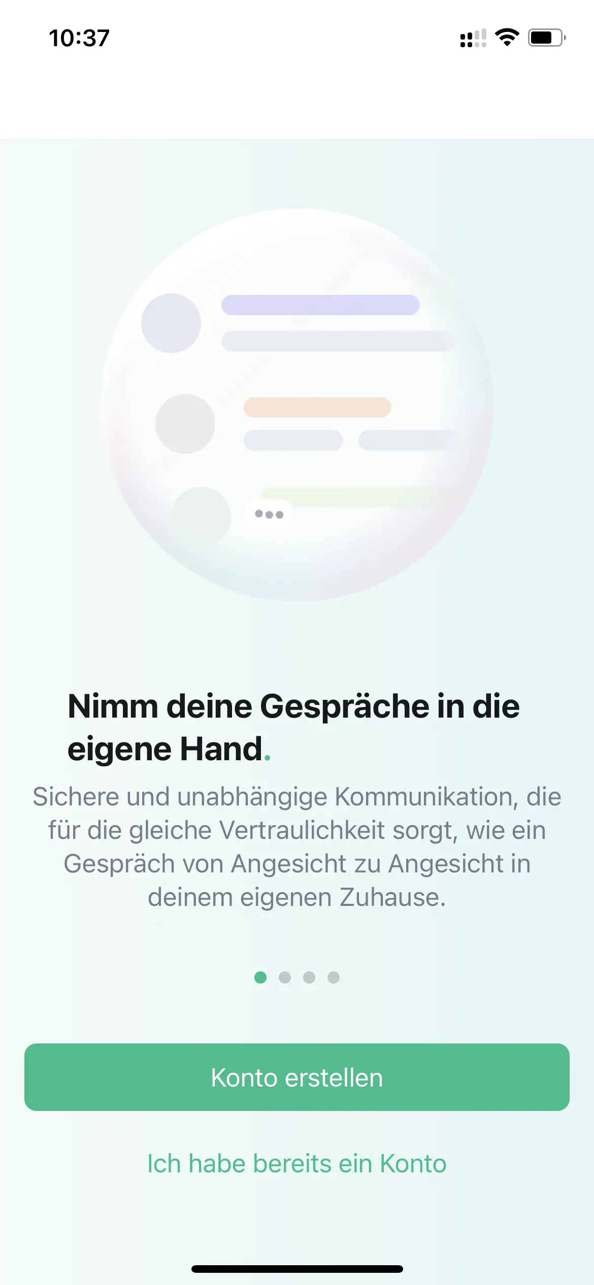 Willkommensbildschirm der Element iOS App