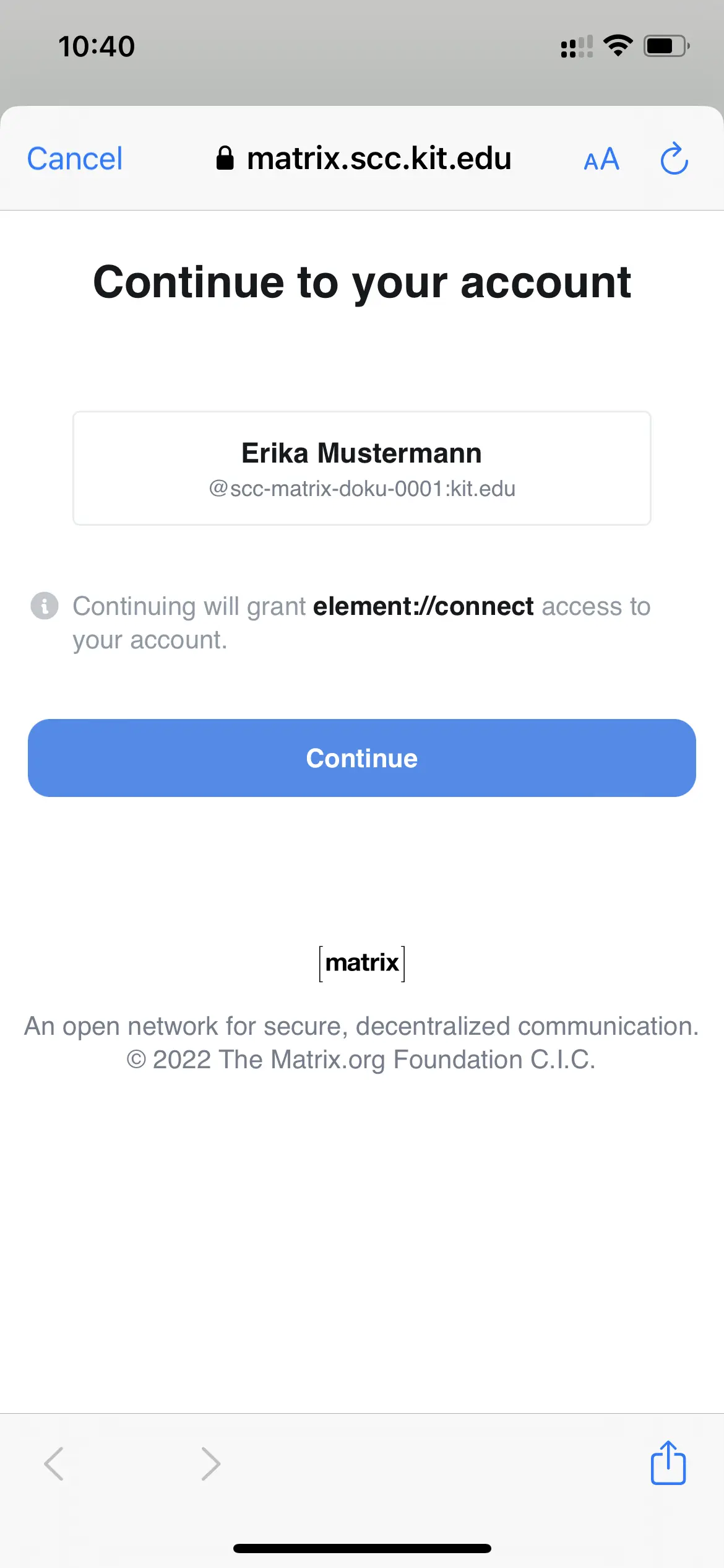 Seite zur Betstätigung des Nutzernamens