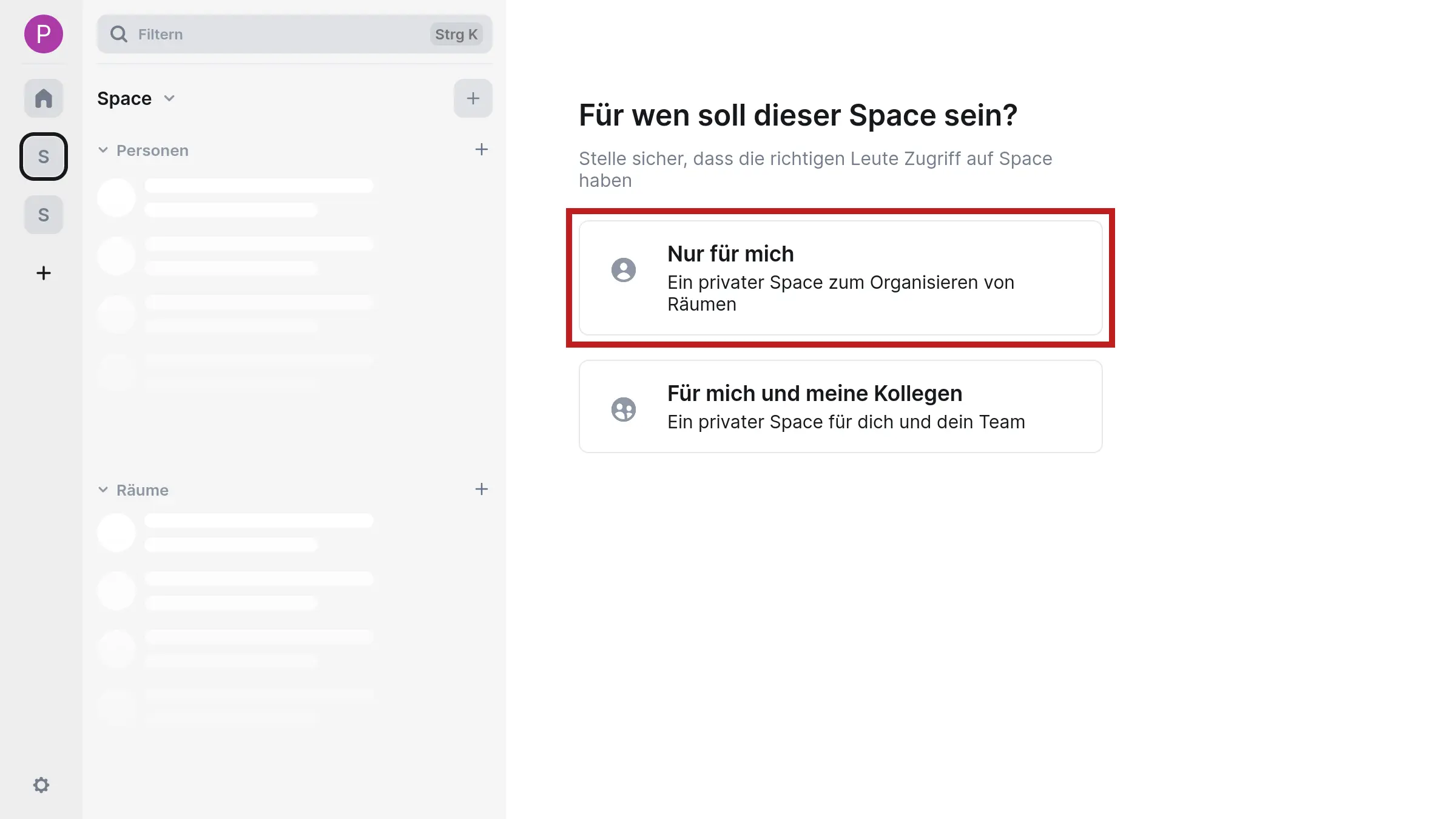 Explanatory screenshot to the previous description with marker on the “Only for me” button
