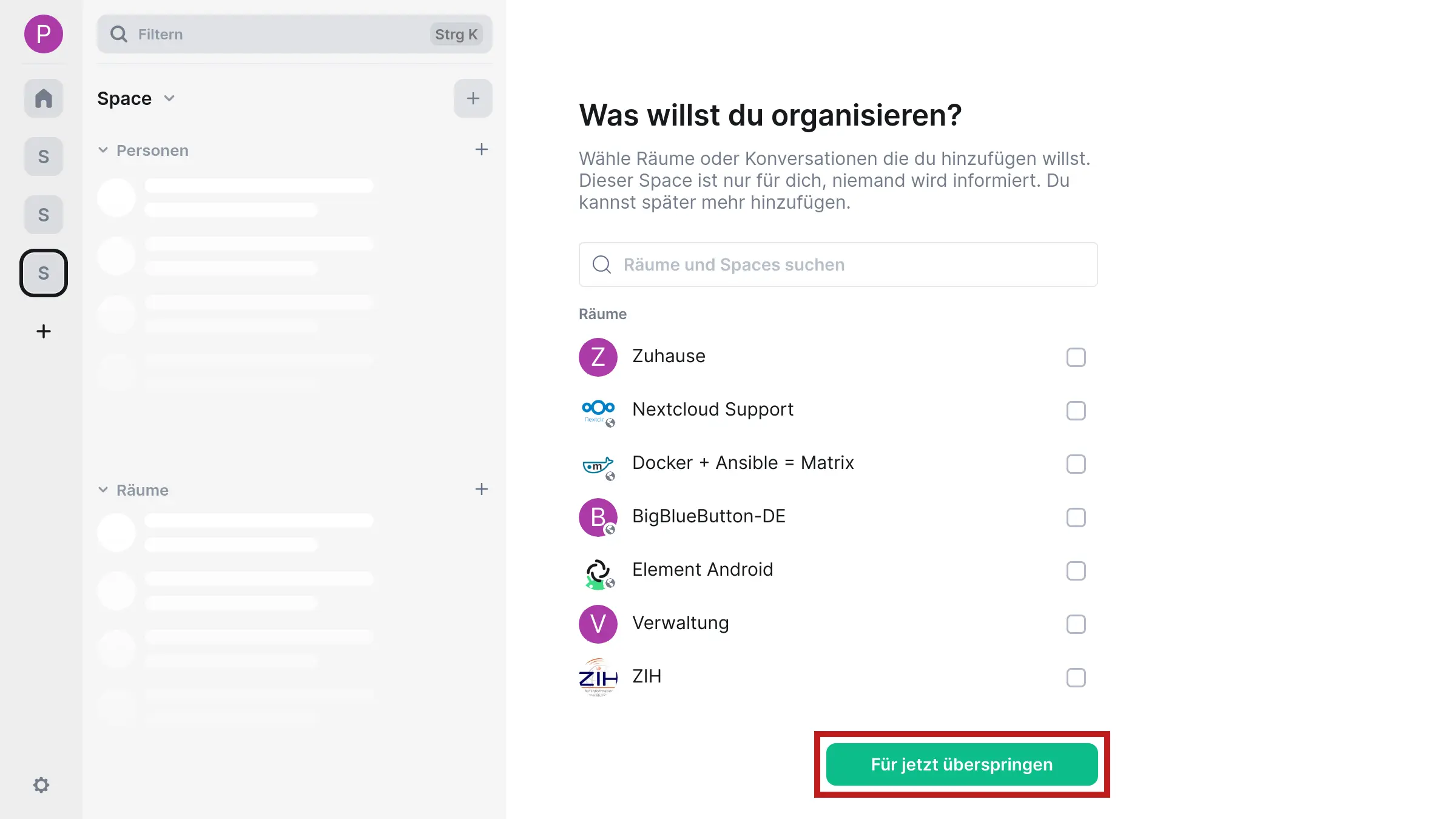 Explanatory screenshot to the previous description with marker on the “Skip for now” button