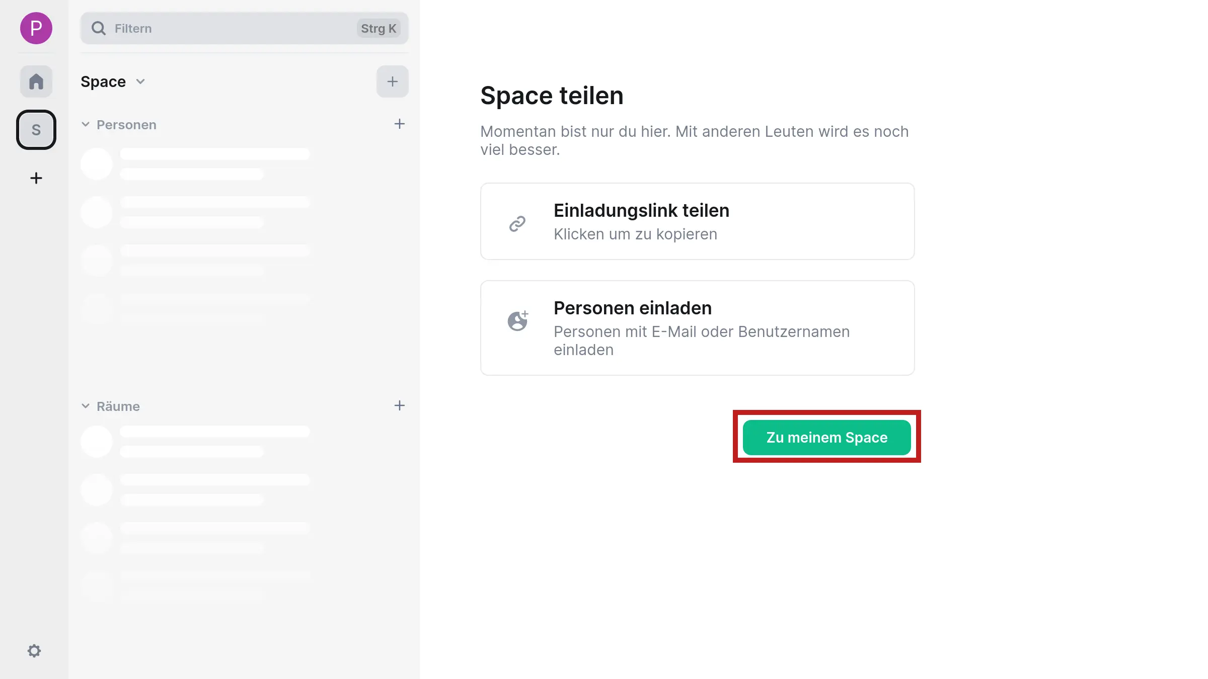 Explanatory screenshot to the previous description with marker on the “To my Space” button