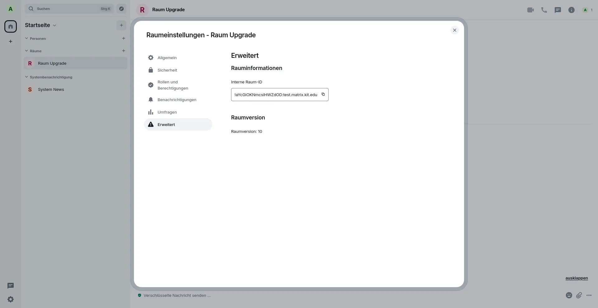 Raumversion anzeigen