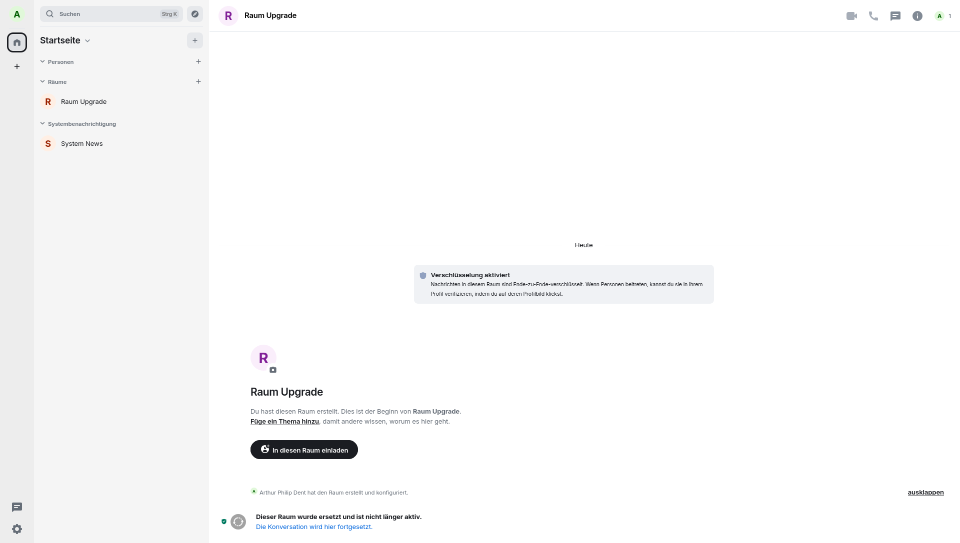 Raum Upgrade abgeschlossen