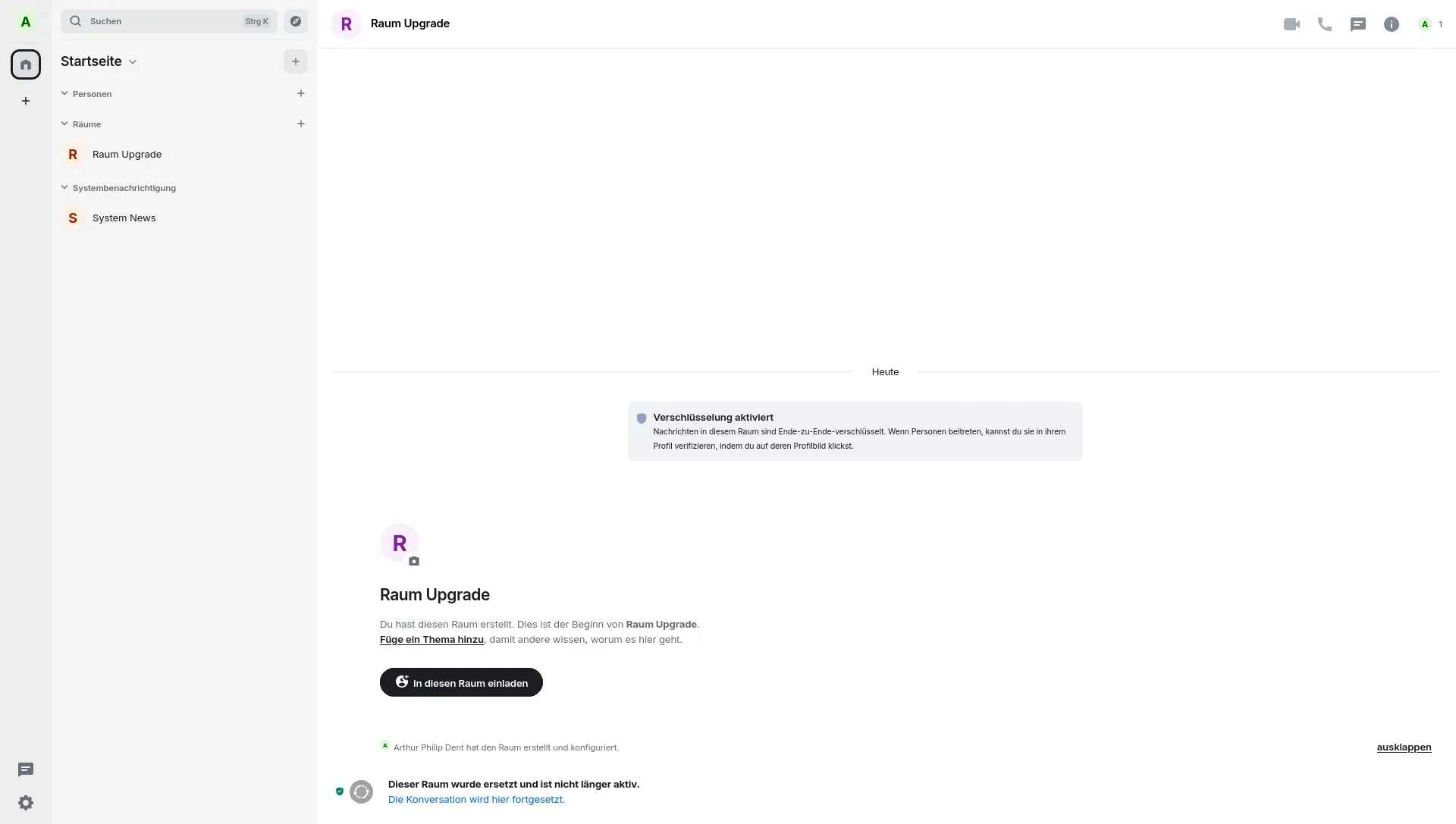 Raum Upgrade abgeschlossen